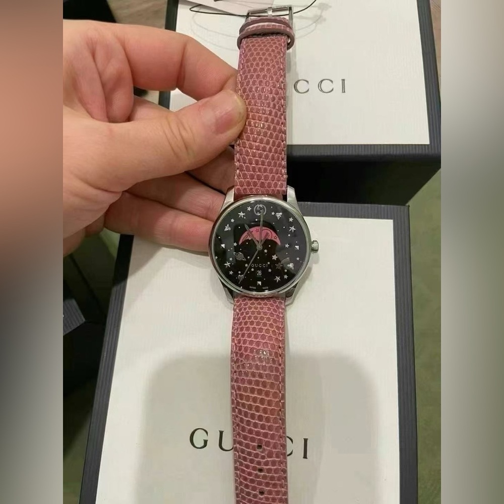 Gucci YA1264046 G-Timeless Black Moonphase Dial Ladies Watch NIB 37MM - Picture 3 of 6